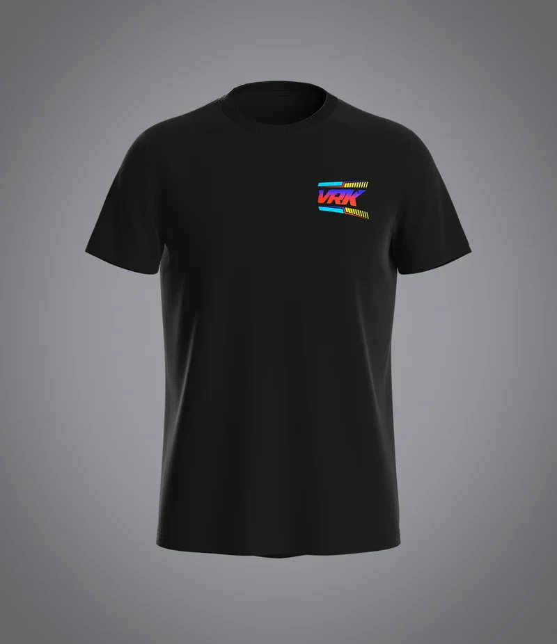 Vice City VRUNK Black T-shirt, Neon Gradient Thorn V Print, Heavy Cotton Loose Street Top For Urban Daily Matching