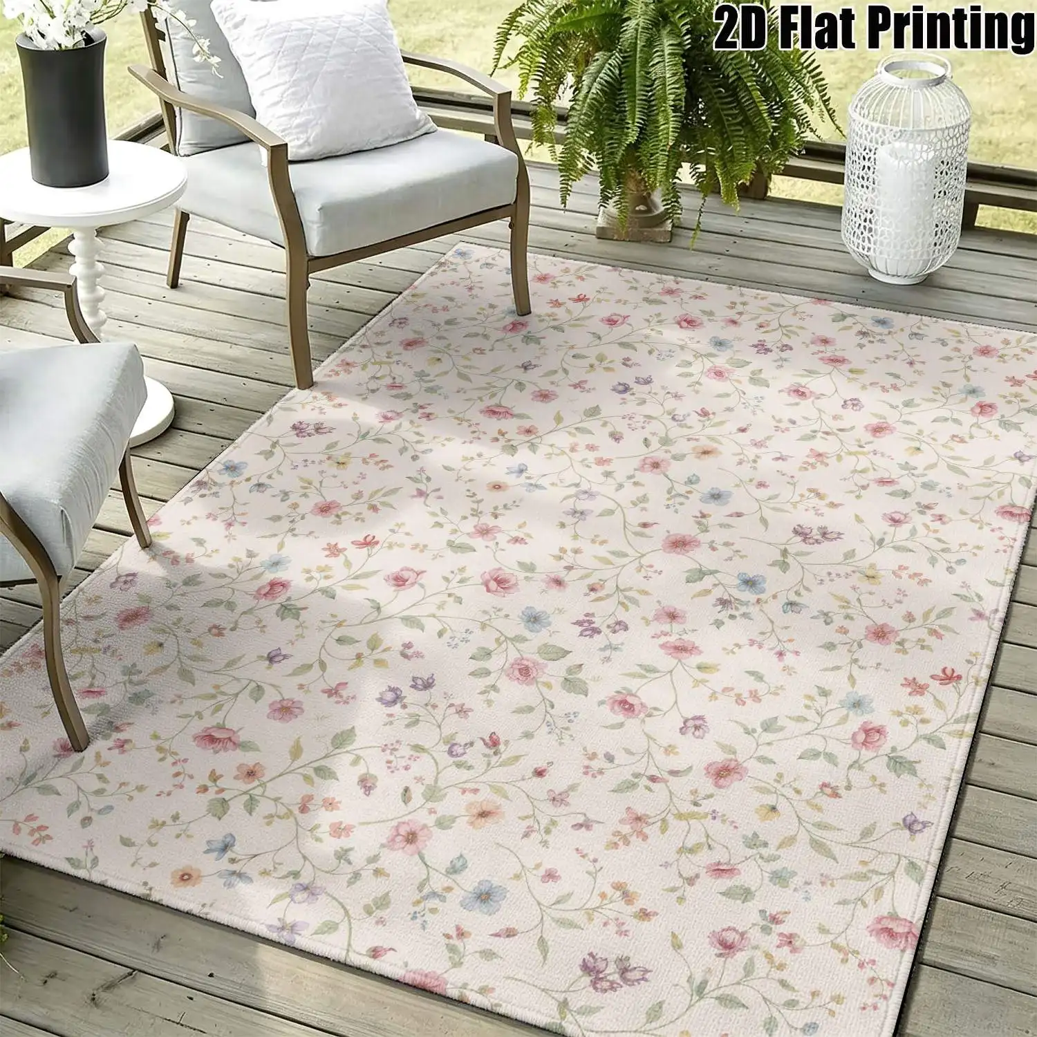 1Pc 2D Printed Carpet: Beige Base, Pink Flower Pattern Nordic/Instagram/Modern Minimalist/Retro Style, Home Decor. Multi-Size, Machine Washable. For Entrance, Dining Room, Foyer, Bedroom, Living Room.