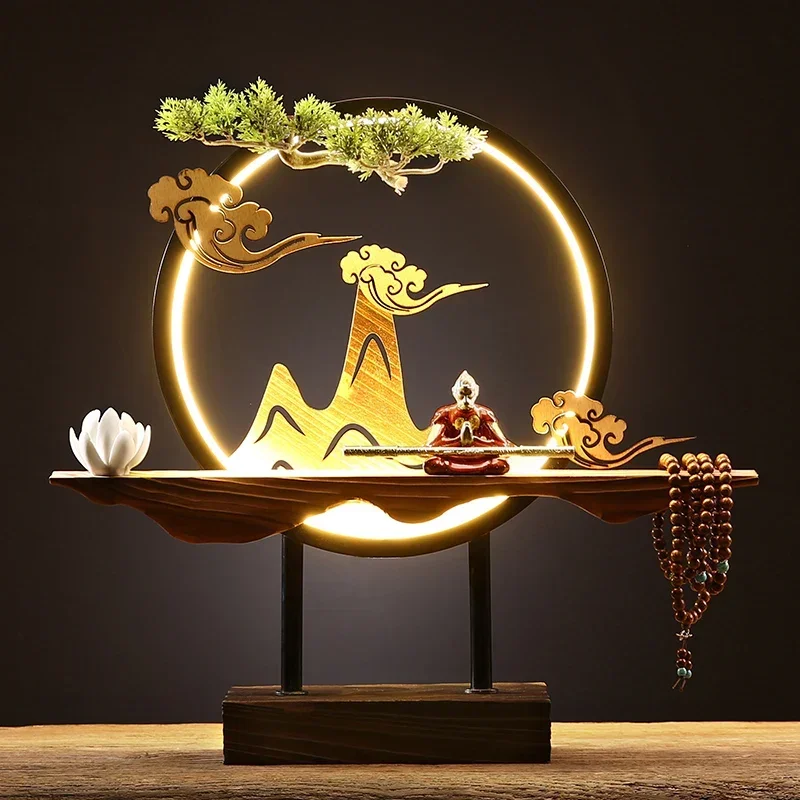 

New Chinese Style Zen Ornament Lamp Ring Small Night Lamp Home Decoration Living Room Office Desk Surface Panel Creative Opening