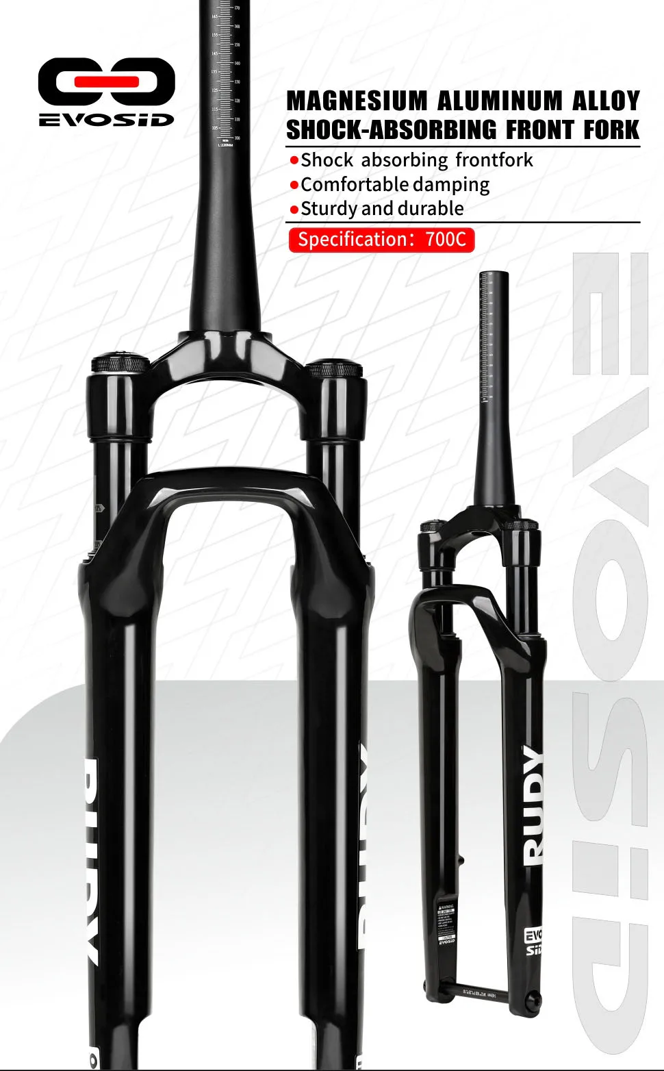 EVOSID Gravel Road Fork 700C Aluminum Alloy Air Suspension with Locking Shock Gravel Barrel Shaft Disc Brake