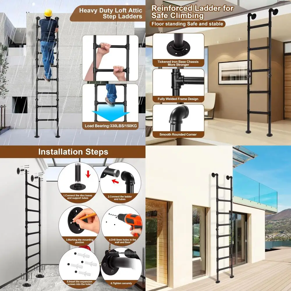 

Металлическая лестница-чердак 7,9 футов/240 см, 8-ступенчатая настенная напольная стремянка для агрессивного окна, сверхмощная грузоподъемность 330 фунтов, вход