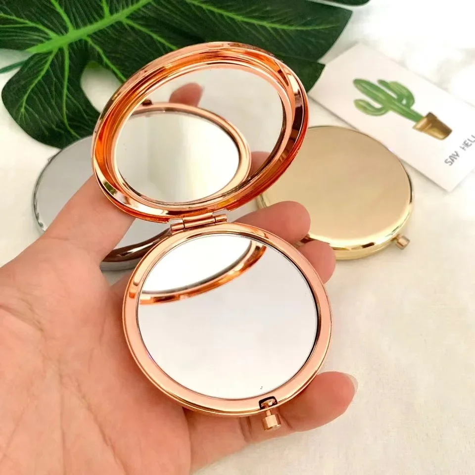 Portable Makeup Mirror Solid rose gold Color Metal Round Case Double-Side Pop-Up Pocket Mirror Beauty cosmetic mirror