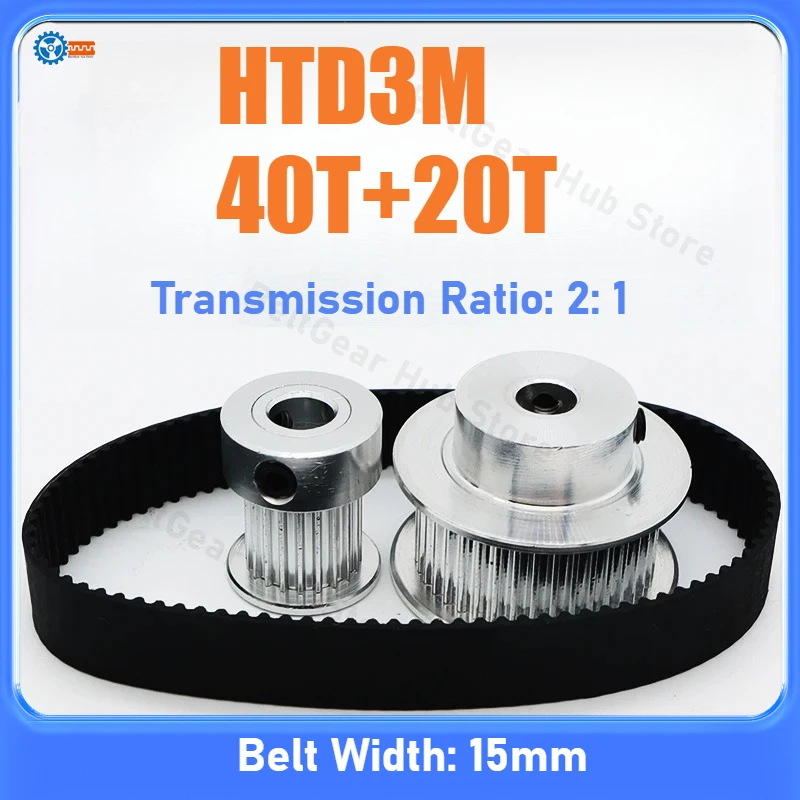 

HTD 3M Timing Pulley Kit 20T 40T For 2:1 Belt Pulleys 20Teeth 40Teeth 15mm Width Synchronous Wheels Set