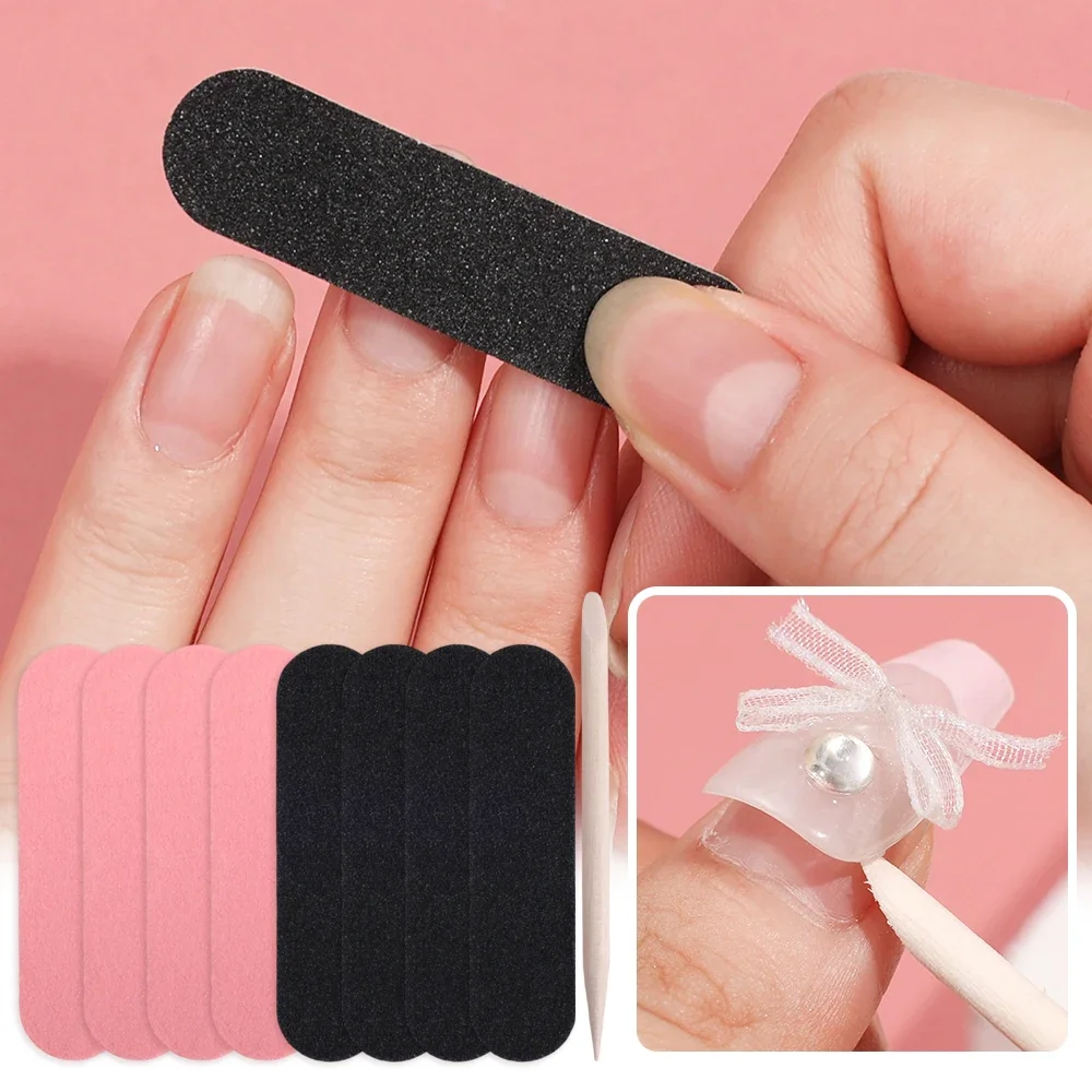 Disposable Mini Nail File Set Portable Pink Black Nails Filing Strips with Wooden Sticks Manicure Cleaning Care Accessories Tool