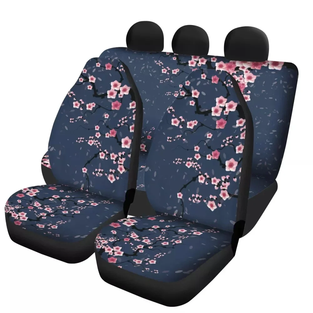 Drop Ship 4pcs/Set Car Seat Covers Fashion Plum Flower Print Durable Front&Rear Automobile Seat Protector Universal Fit Most Car