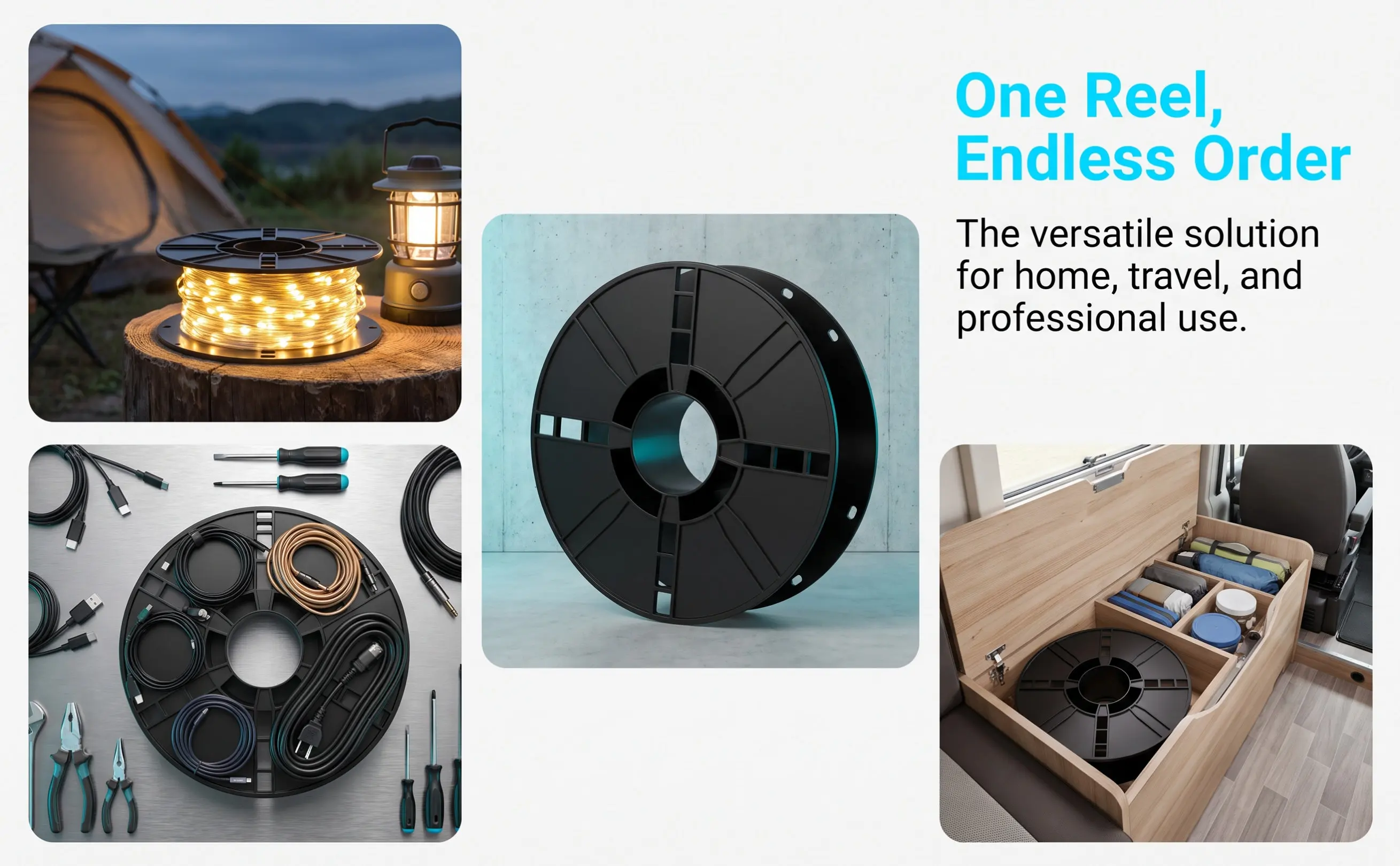Cord Storage Reel 88Mm Strong Plastic Cable Reel Portable Compact Organizer for Extension Cord Hose Cable Management