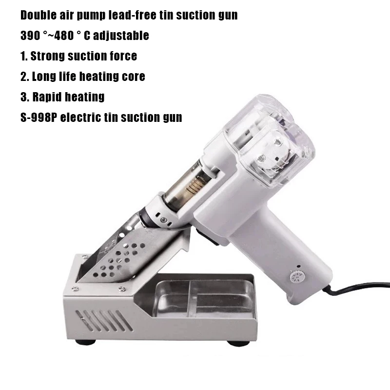 220V Electric Desoldering Device Dual Air Pump Lead-free Desoldering Gun Desoldering Tool Equipped with Desoldering Gun Base