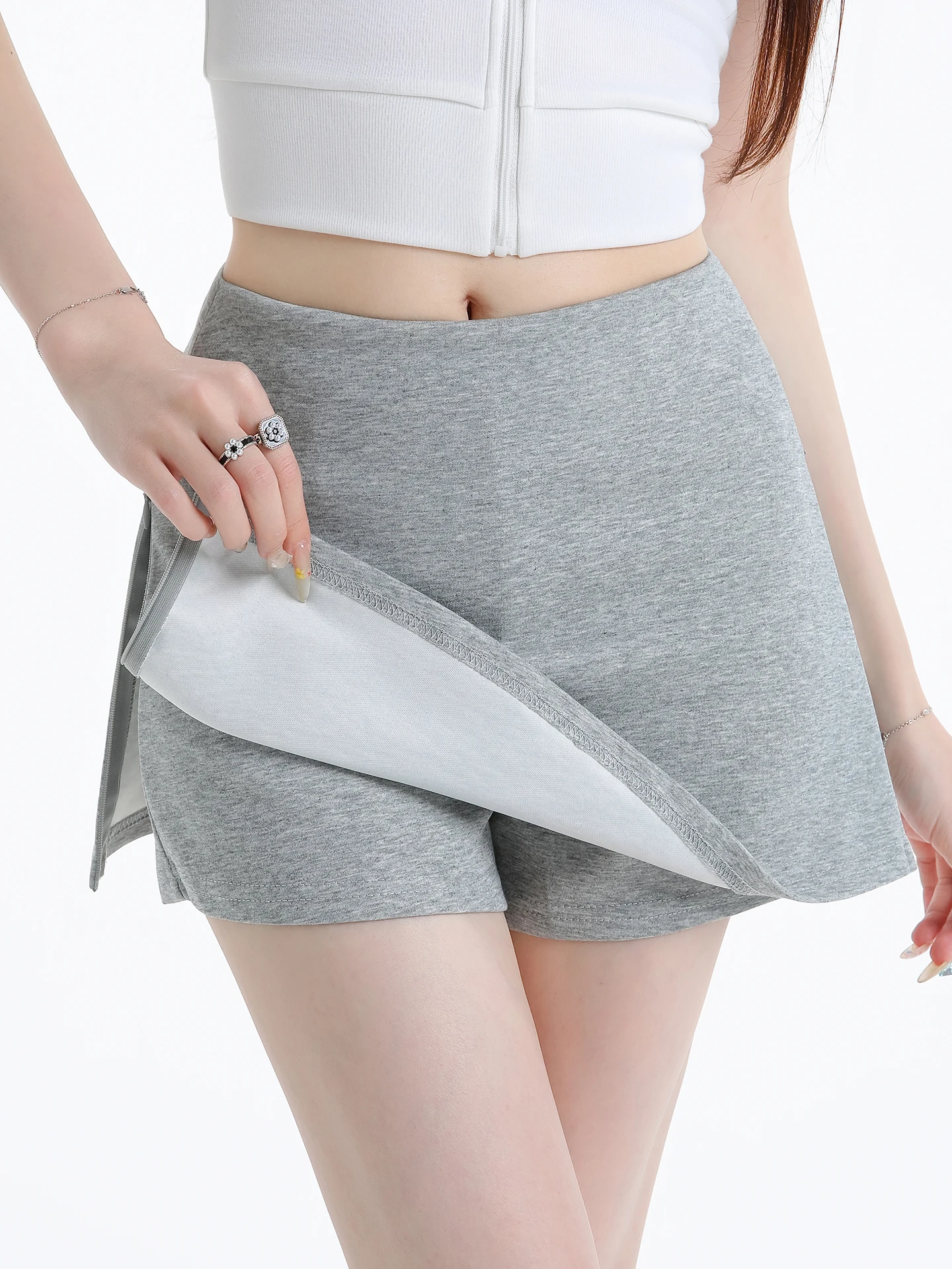 

High Waist A-Line Skirt with Side Slit for Women Grey American Hot Girl Short Skirt Pants Prevents Exposure Summer Fashion