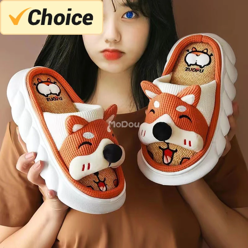 Mo Dou 2024 All Senson Designer Slippers Cute Cartoon Lovely Cat Bedroom Cotton Home Shoes Indoor Thick Sole Couples Men Women