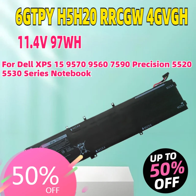 New 6GTPY H5H20 RRCGW 4GVGH 11.4V 97WH Laptop Battery For Dell XPS 15 9570 9560 7590 Precision 5520 5530 Series Notebook