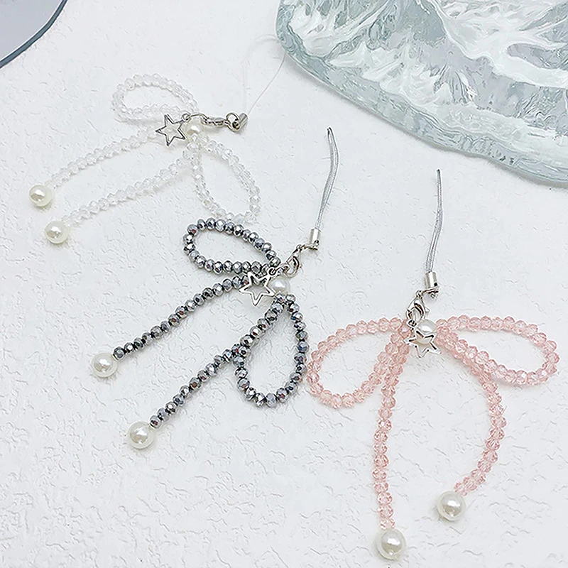 Simple Coloful Beaded Bowknot Pendant Keychain Charm Fashionable Phone Straps Chain Accessory For Bag Phone Camera Purse