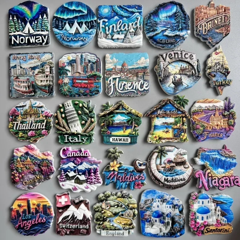 Magnesy na lodówkę Norwegia Finlandia Islandia Hongkong Brunei Turcja Tajlandia Włochy Hawaje Francja Kanada Malediwy Pamiątki turystyczne Prezenty