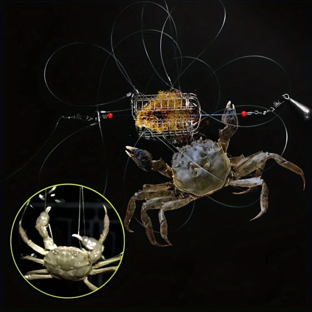 8 Rings Catching Tool Stainless Steel Durable Bait Cage Nylon Thread Fish Cage Feeder Crab Lobster Shrimp Crayfish