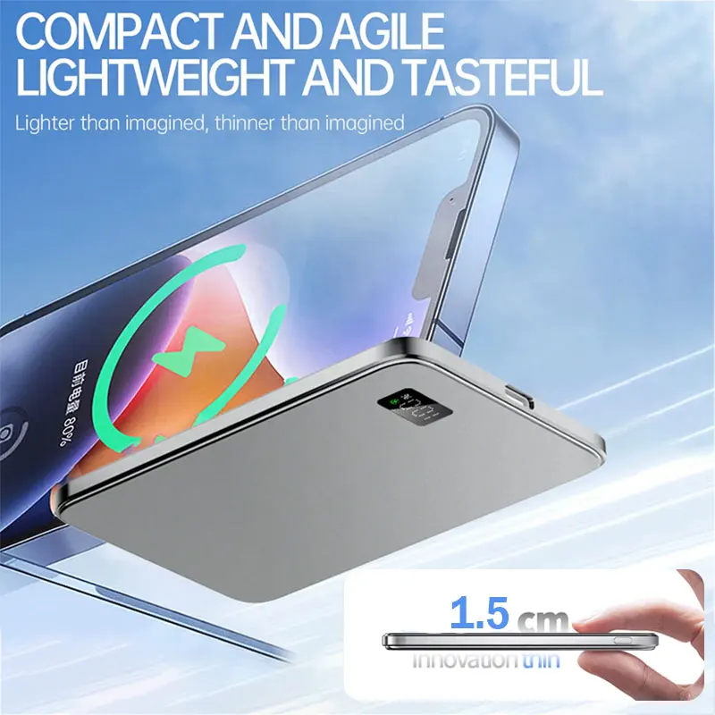 Ultra Thin Power Bank Alloy Magnetic LED Display Portable Battery  Fast Charger For MagSafe For iPhone Samsung Phone Airpods