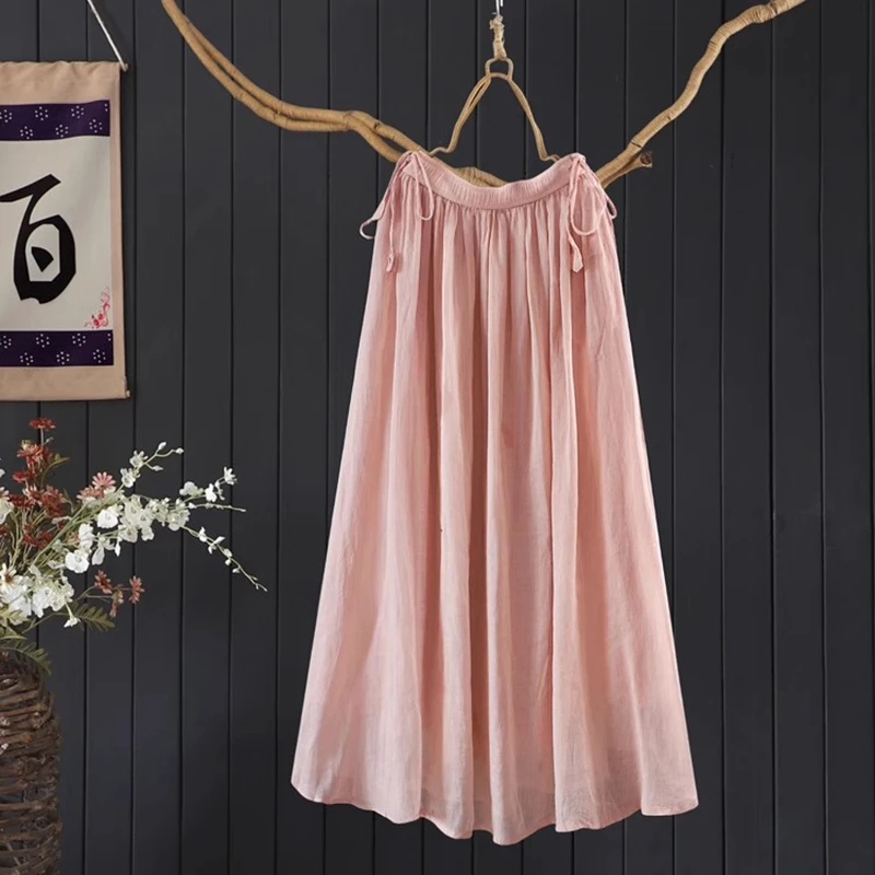 

100% Linen Women Elegant Long Skirts New Arrival 2025 Summer Vintage Style Solid Color Female High Waist Casual Skirt M1722