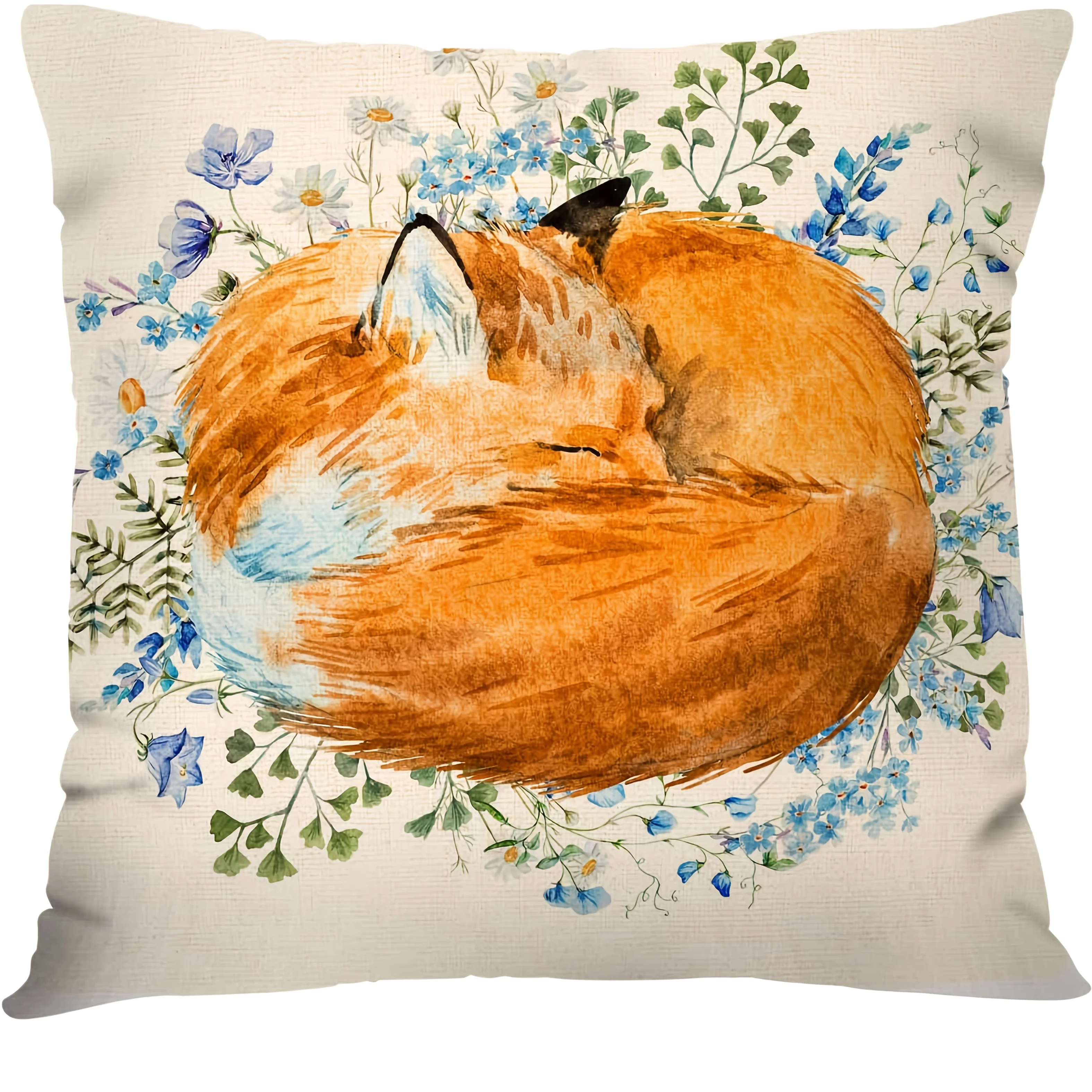 Watercolor Fox in Flowers Print Throw Pillow - Perfect for Cozy, Whimsical Home Decor - Soft, Stylish Cushion for Any Room