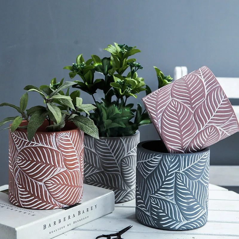 Large Silicone Molds for Pots Novelties 2024 Home Garden Planters Gypsum Molds Leaf Pattern Cement Flower Pot Concrete Moulds