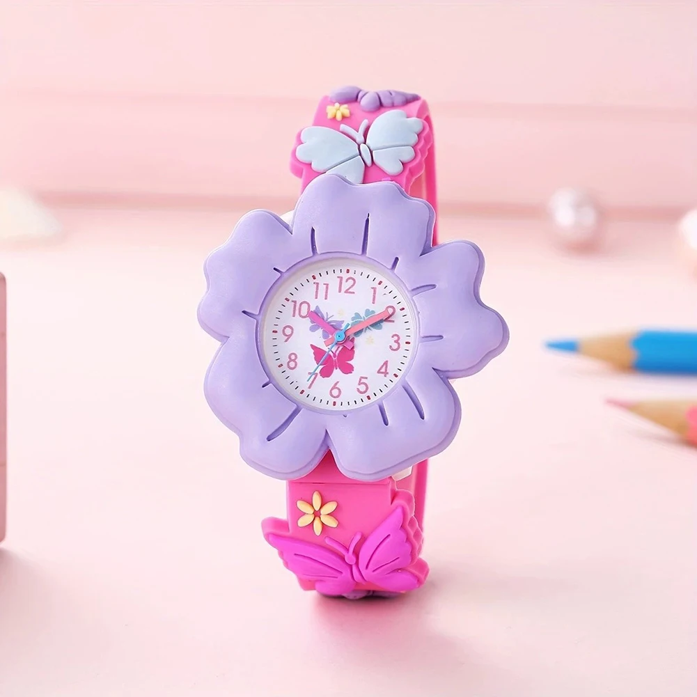 Kids Colorful Cute Floral Silicone Quartz-Watch Safe Silicone Strap,Comfortable For Kids Birthday Party/Daily Wear/Outdoor Play