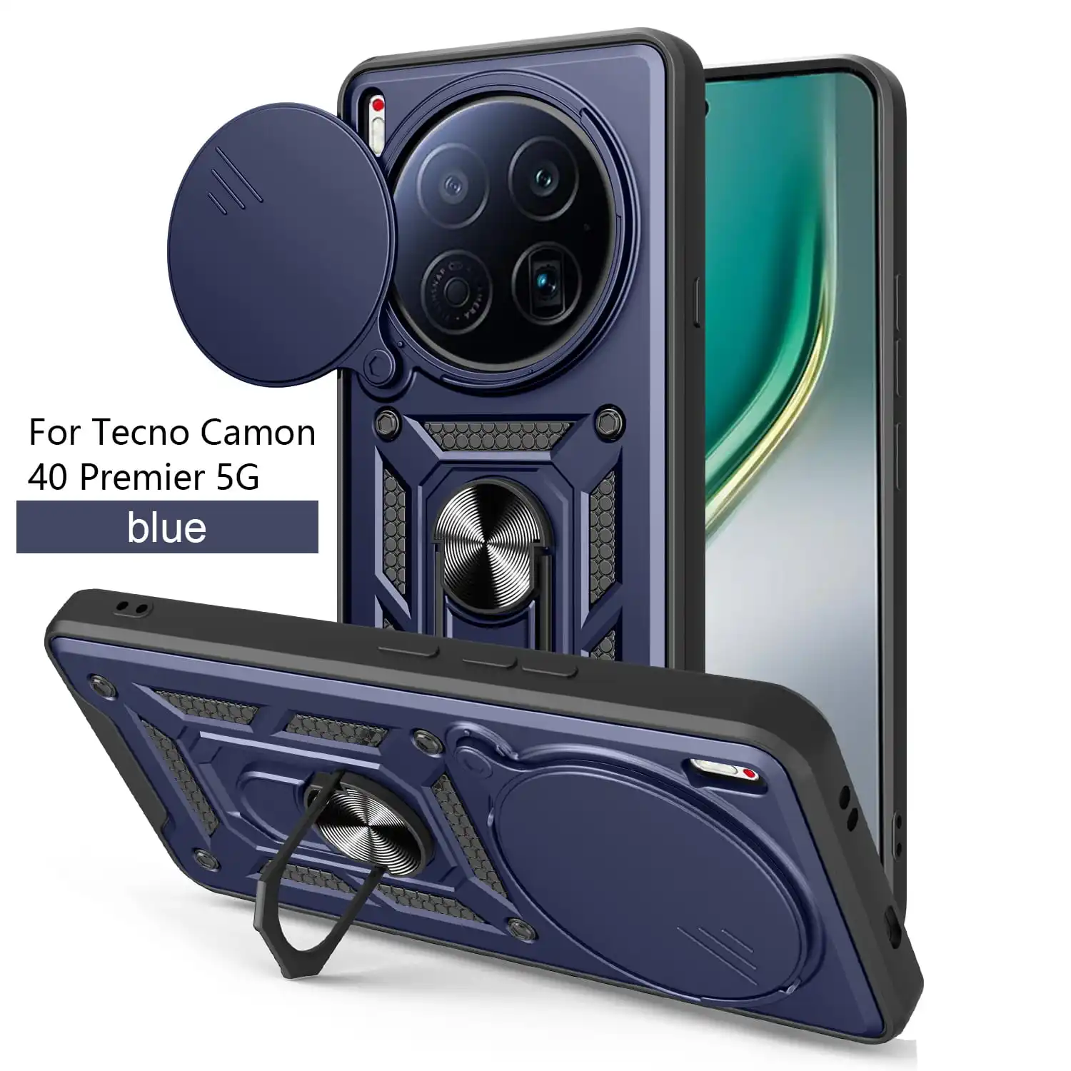 Case for Tecno Camon 40 Premier Slide Camera Protect Stand Phone Shell Funda for Camon 40 Pro 4G 30S Pro Cover