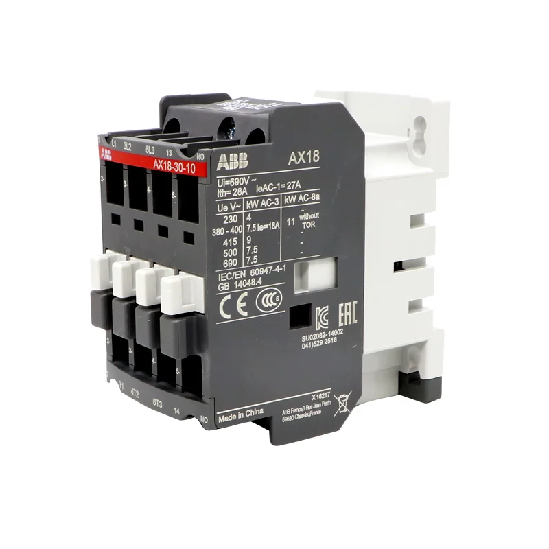 ABB 3-ploe contactors AX series 1NC or 1NO 50HZ/60HZ  24V~440V  18A  AX18-30-10 (1NO)   AX18-30-01 (1NC)