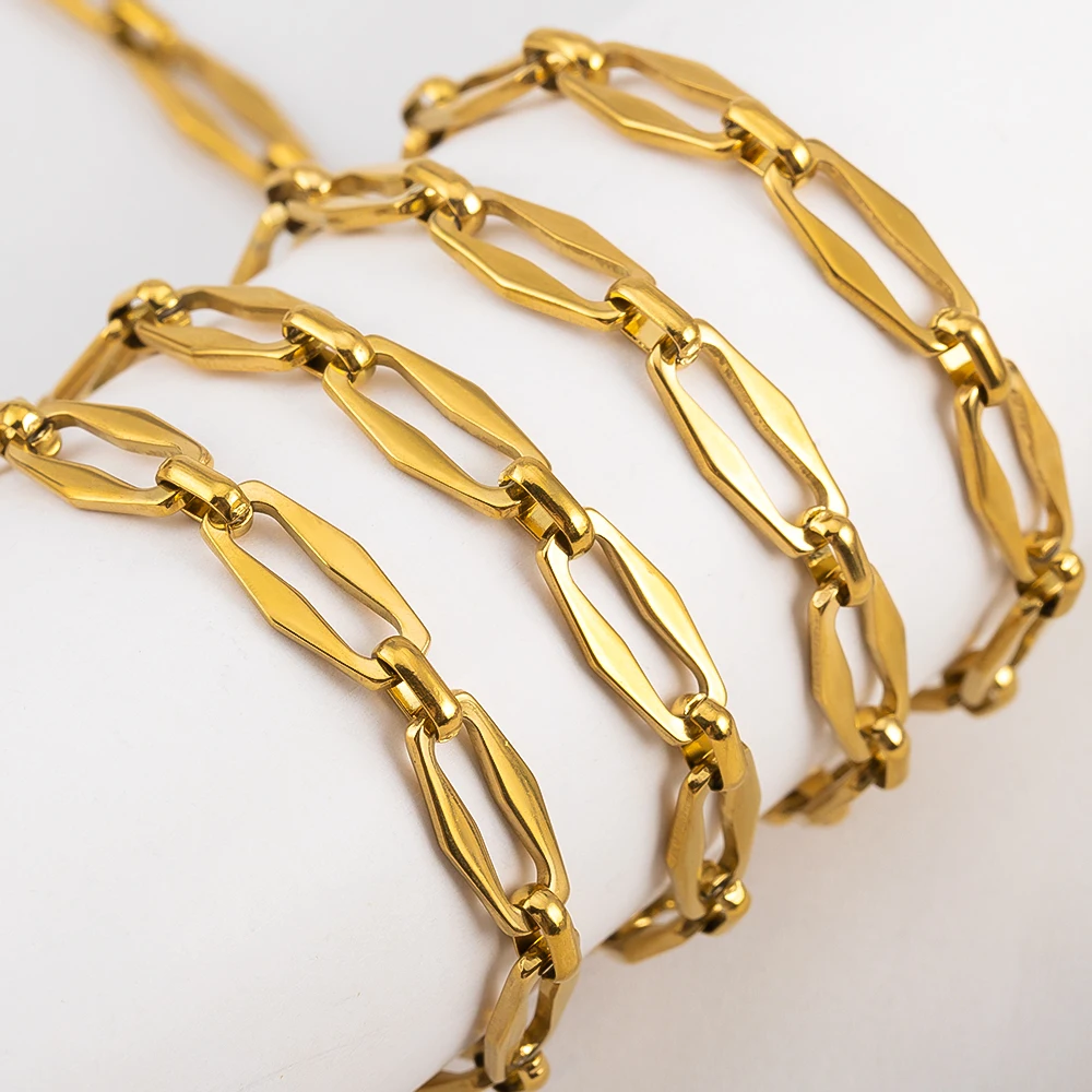 1Meter Stainless Steel Gold Color Flat Chains Olive Chains for DIY Necklace Bracelet Jewelry Making Handmade Accessories Crafts