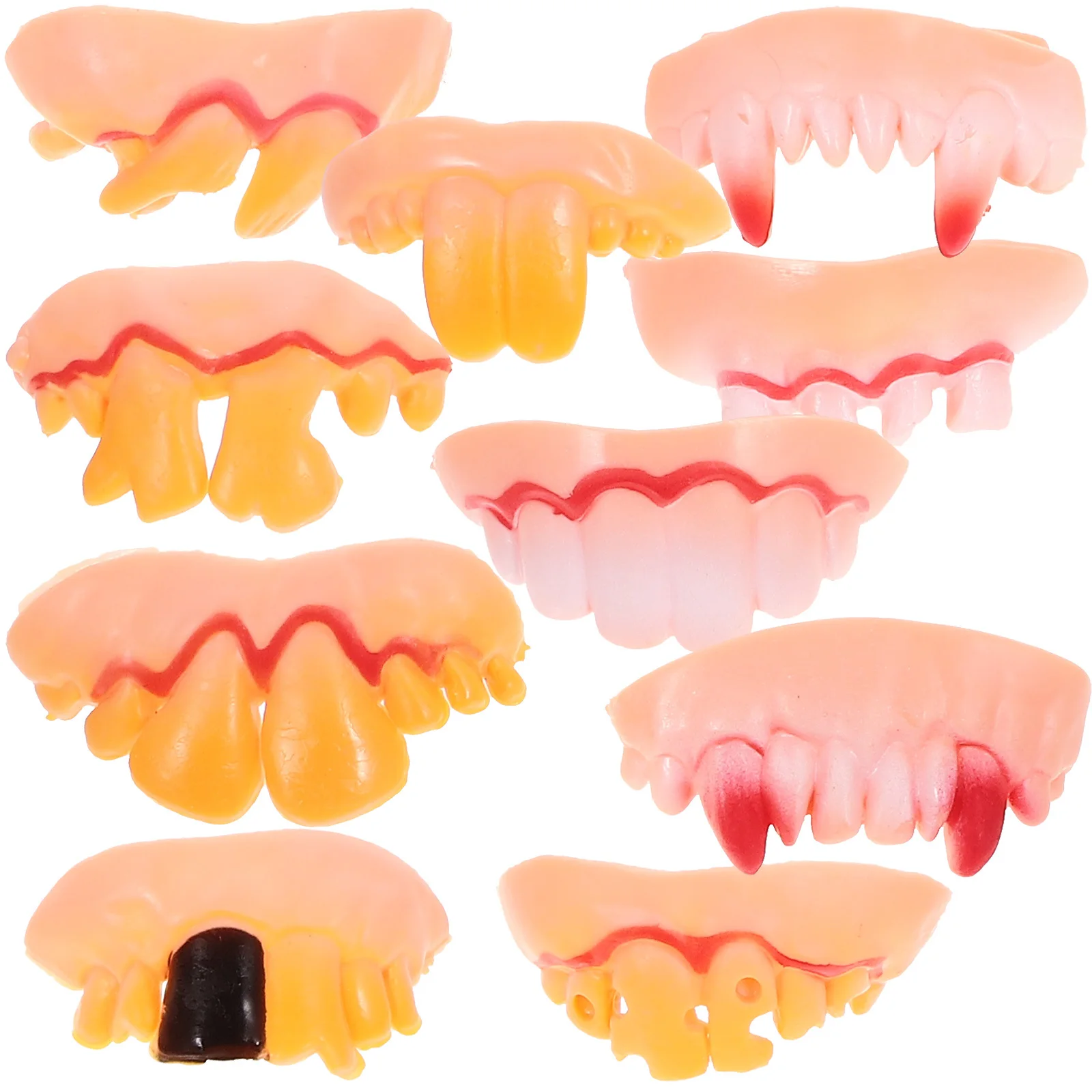 

10Pcs Halloween Fake Teeth Set Exaggerated Cosplay Dentures Scary Zombie Vampire Party Costume Accessories Fake Teeth