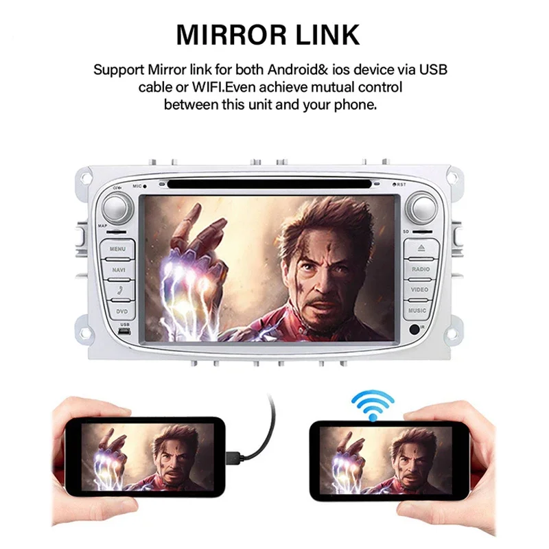 Zilver Multimedia 7 Inch Gps Stereo Voor FORD FOCUS (2007 - 2011) Android Universele Autoradio Dvd Cd Speler Android