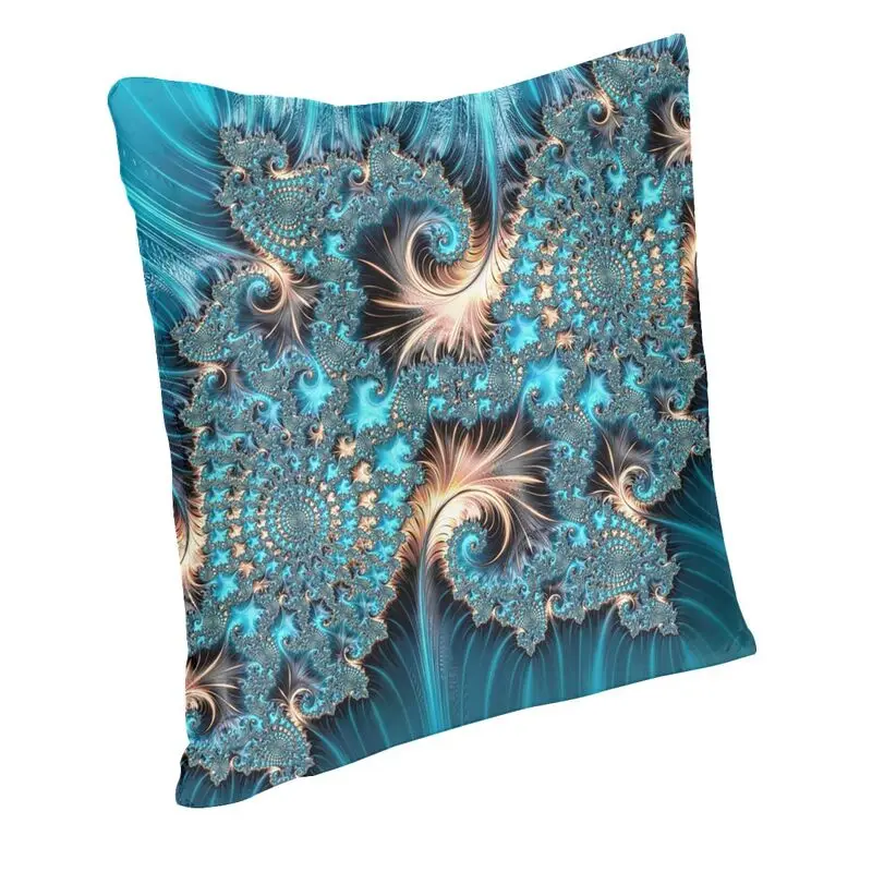 Geometric Gemstones Patterns Turquoise Square Throw Pillow Cover Decoration Elegant Copper And Teal Fractal Seven Cushion Cover