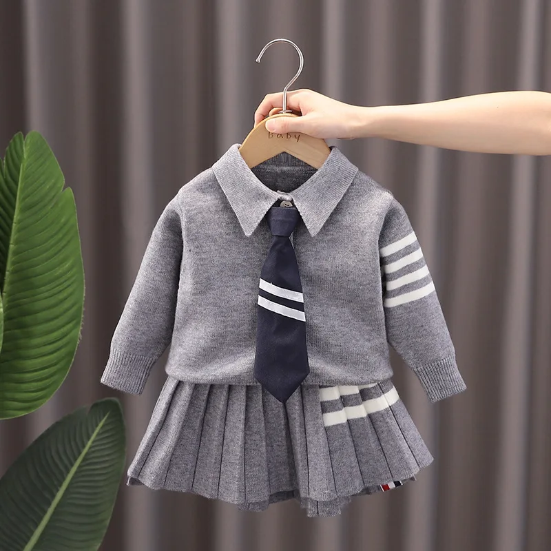 2PCS Children's Knited Top and Bottom Clothes Set Girls Sweater Set Kids Girl Autumn Clothes Casual Outwear Elementary Student