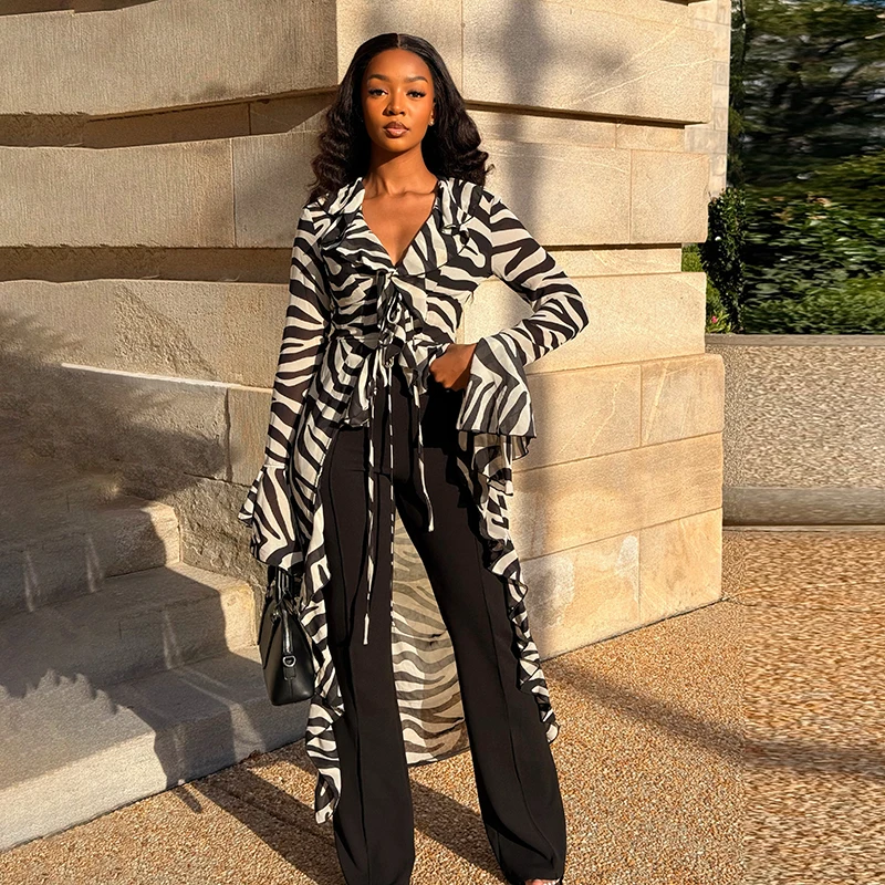 Trendy Y2k Layering Top Zebra Print Side Slit Sheer Women Long Cardigan Elegant Stylish Trendy Edgy Summer Lady Resort Coverup