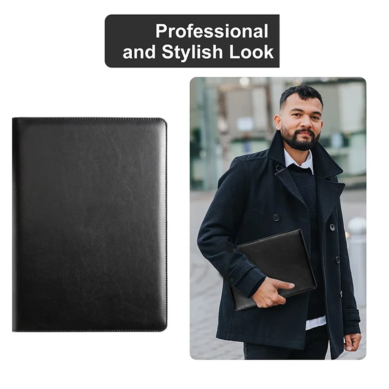 Practical-Resume Portfolio Folder With A4 Size Clipboard Black Leather Padfolio For Men Women Business Portfolio Organizer