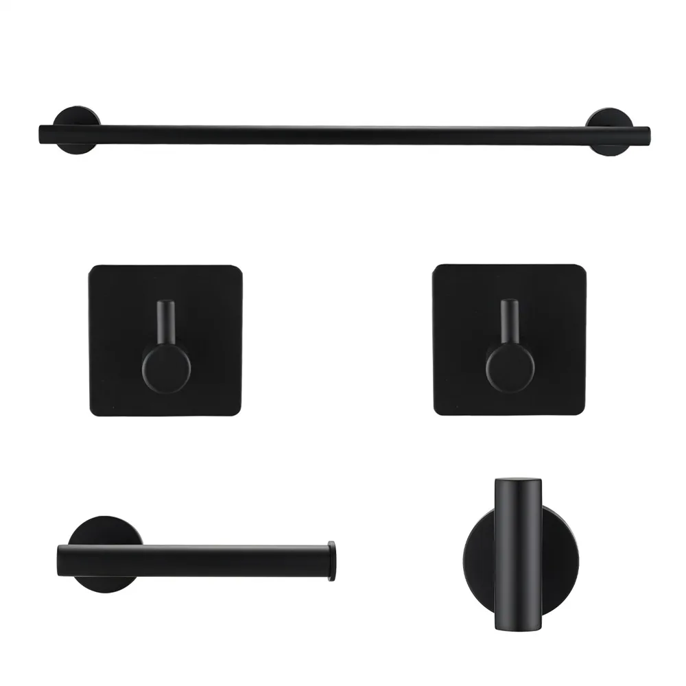 Accesorios de hardware para baño, color negro mate, juego de 5 piezas, viene con toallero y soporte para pañuelos, accesorios de baño