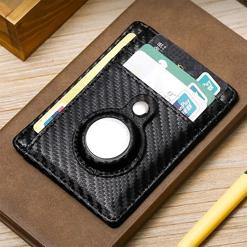 

Rfid Carbon Fiber Card Holder with Airtags Slots Magnetic Buckle AirTag Tracker Multi-Function Card Holder Popular