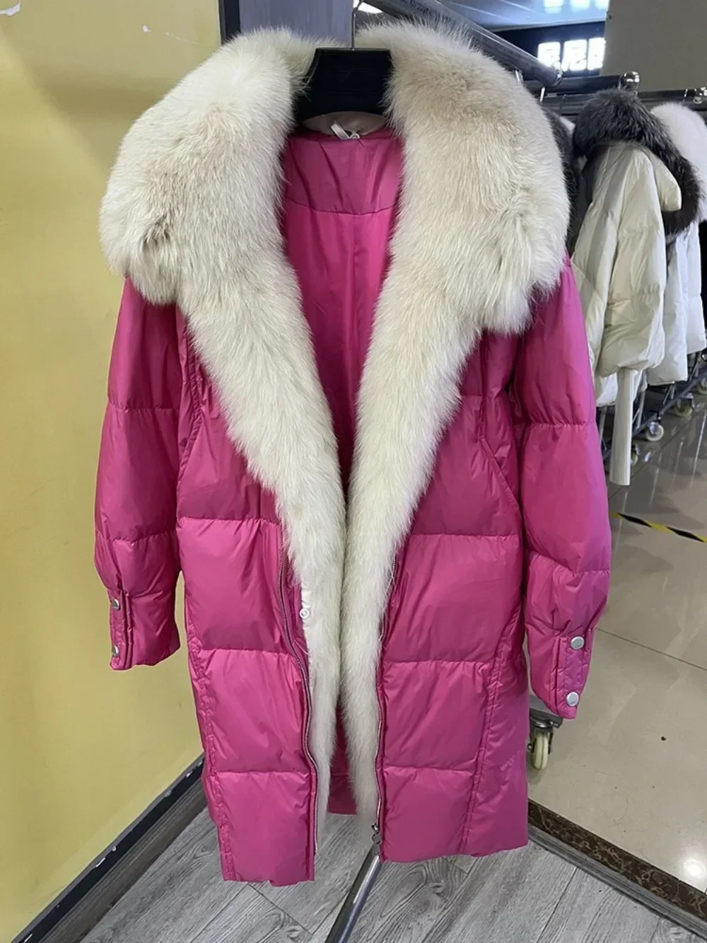 Silver Fox Fur Collar Real White Goose Down Jacket Long Thick Warm Luxury Parka Female Outwear 2024 Real Fur Coat Women Winter