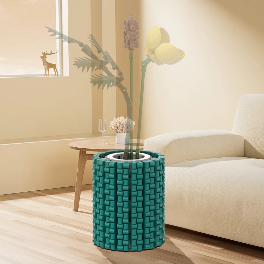 MOC Small and Round Turquoise Flower Vase  Building Blocks DIY Toys Brick Plant Decor Desktop Office House Model Kids Adult Gift