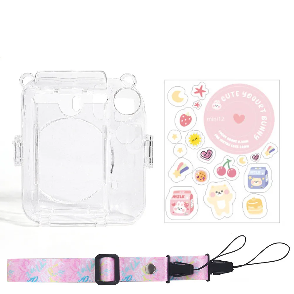 For Fujifilm Instax Mini 12 Transparent Camera Case Protective Carry Bag Cover with Shoulder Strap Storage Bag Three-Piece