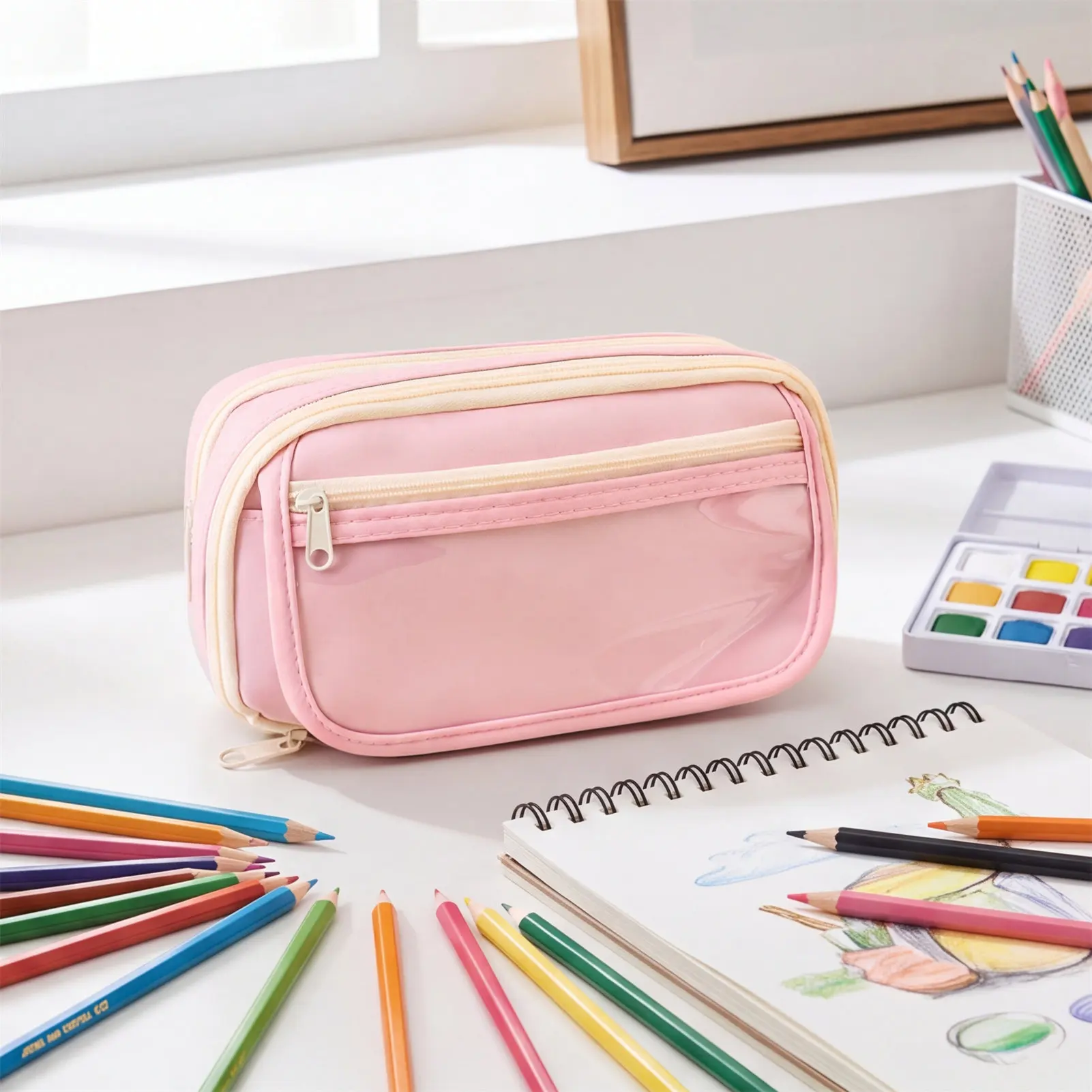 Pencil Pouch Large Capacity Stationery Organizer Students Class School Pen Ruler Eraser Stationery Storage Supplies