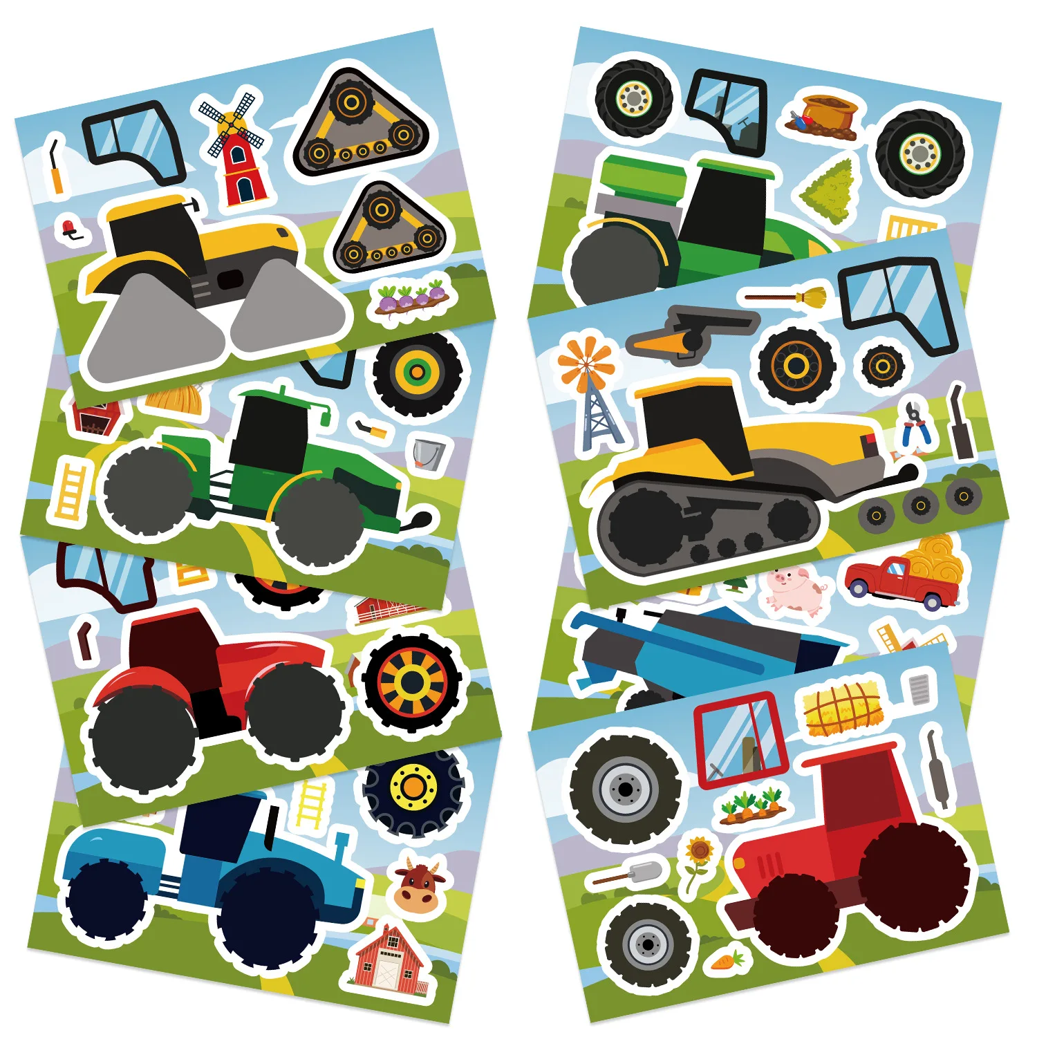 8/16/24 szt. Naklejki-puzzle, naklejki z motywami kreskówkowymi, pojazdy inżynieryjne, naklejki do tworzenia twarzy, rękodzieło DIY, wodoodporne naklejki