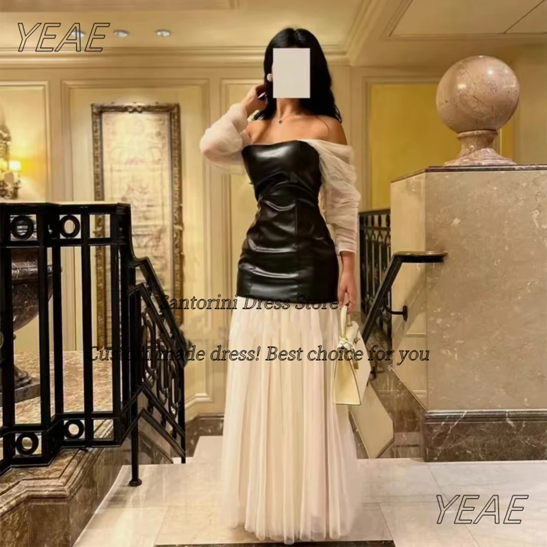 

Санторини контрастного цвета Robes De Soirée Индивидуальные платья для выпускного вечера с длинными рукавами на молнии сзади Вечерние платья в Саудовской Аравии для особых случаев