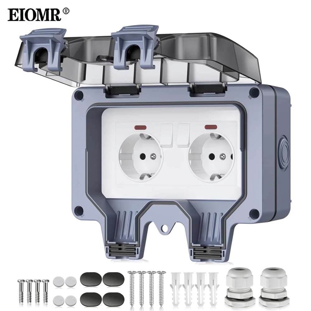 EIOMR IP66 Waterproof Dustproof Box, Outdoor Switched Power Socket, Power Socket Box Suitable for Outdoor Gardens Home Bathroom