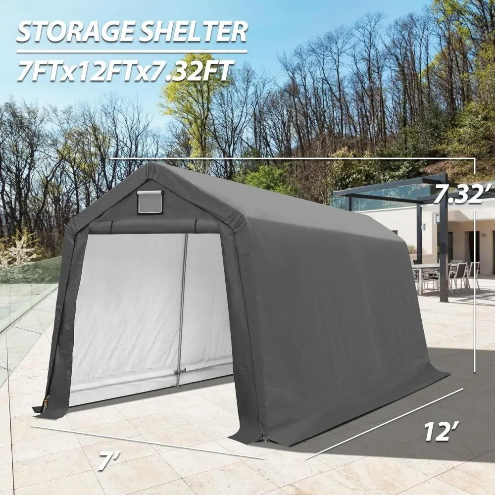 7' x 12' Outdoor Storage Shelter Shed, Portable Storage Shed Heavy Duty Portable Garage with Roll-up Zipper Door Garages