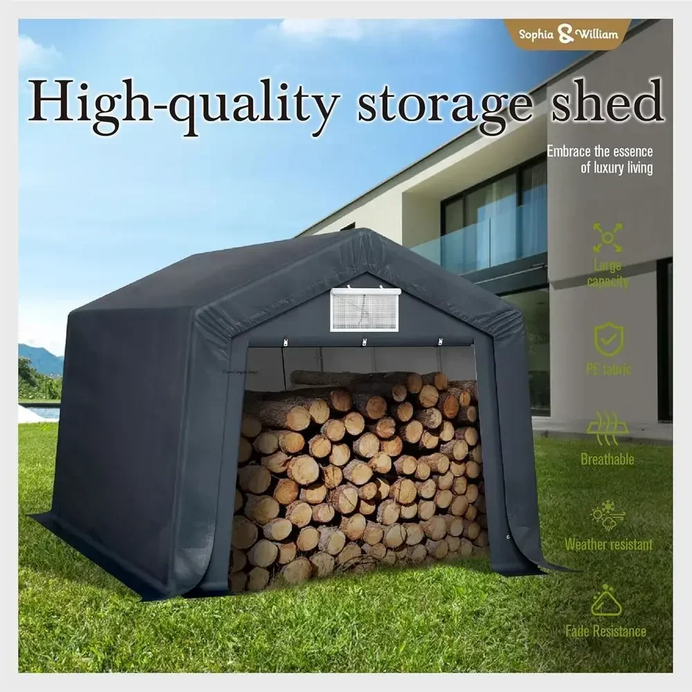 Carport Storage Shed 10x15 t Portable, Heavy Duty Car Port Garage Shelter with Sidewalls and Roll Up Door Automobile Boat Motorc