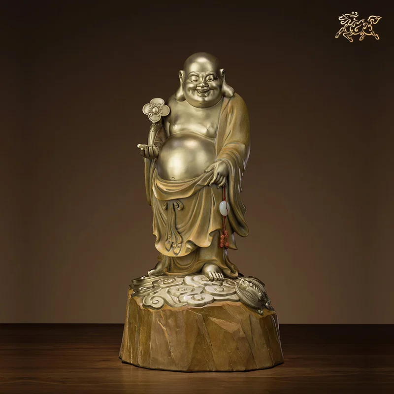 TOP high grade Buddhist wealth God Maitreya Buddha statue family Protect bring money good luck Art Handmade brass Sculpture