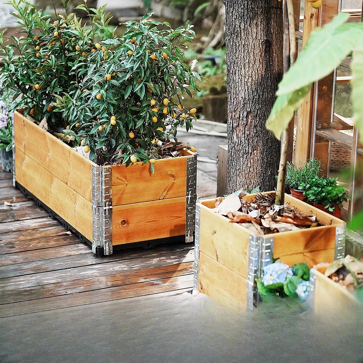 Anti-corrosion wooden flower box planting box, outdoor courtyard balcony vegetable planting box combination outdoor rectangular