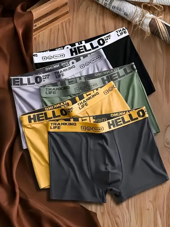 Men's Milk Silk Boxer Briefs 5-Pack Fixed Color Set Seamless Breathable Quick Dry Stay-Put Waistband Comfort Underwear