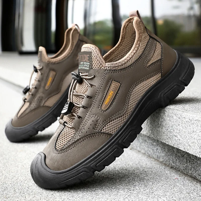 

Men's Breathable Mesh Hiking Shoes Soft Sole Comfortable Dad Shoes Non-Slip Outdoor Work Versatile Casual Sneakers for Men
