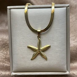 Stainless Steel Exaggerated Boho Metal Big Starfish Star Pendant Choker Necklace Women Summer Punk Snake Blade Chain Y2K Jewelry