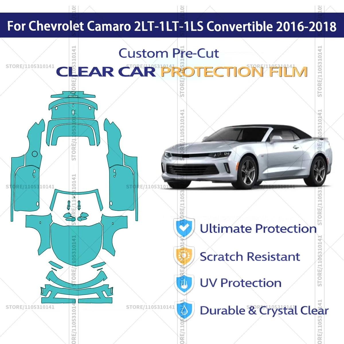 Pre-Cut Paint Protection Film PPF Transparent Car Film Automotive PPF For Chevrolet Camaro 2LT-1LT-1LS Convertible 2016-2018