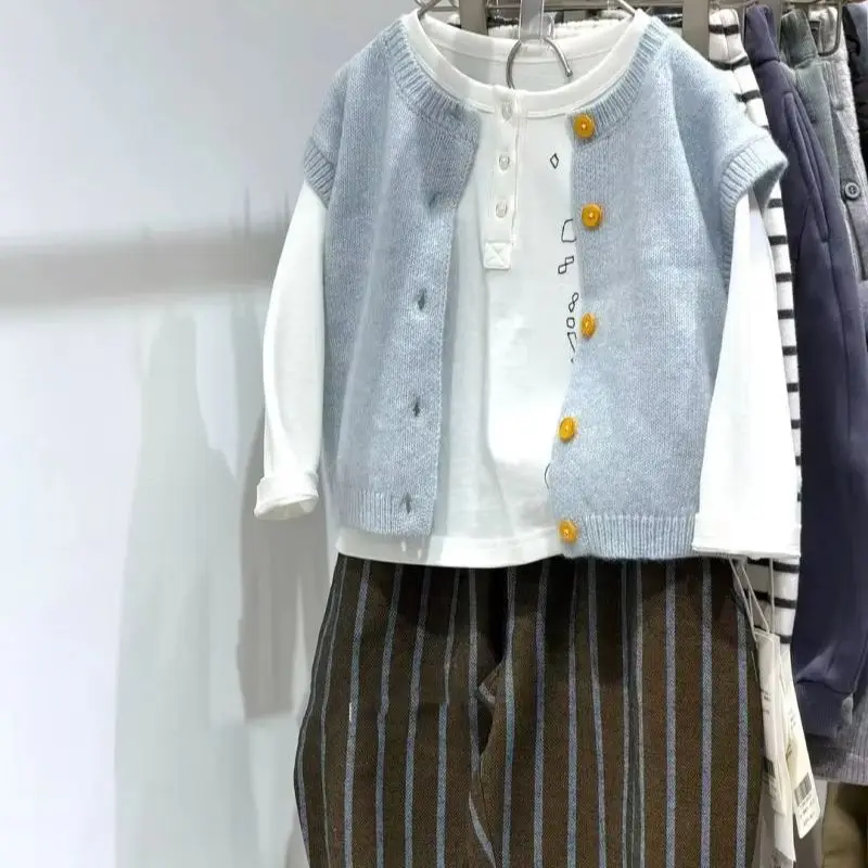 Kids Knitted Vest T-Shirt Striped Pants 3 Piece Set Spring Autumn New Boys Girls Baby Toddler Fashion Casual Clothing Set