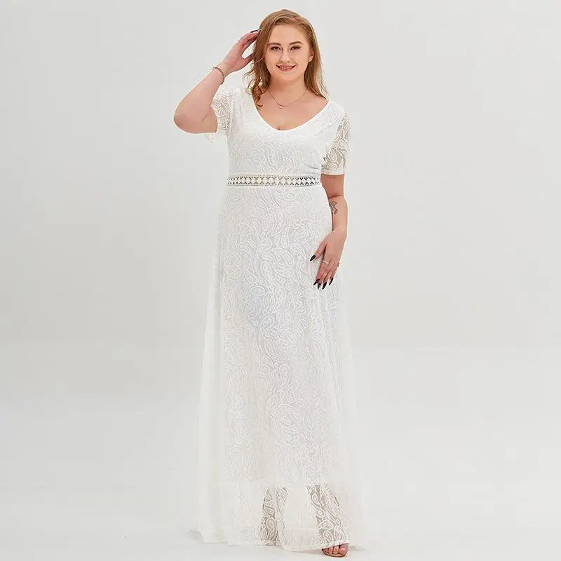 2024 Spring New Plus Size Lace Party Dress Fashion Women Wedding Bridesmaid Dresses Large Size Elegant Lace Sweet Long Dresses